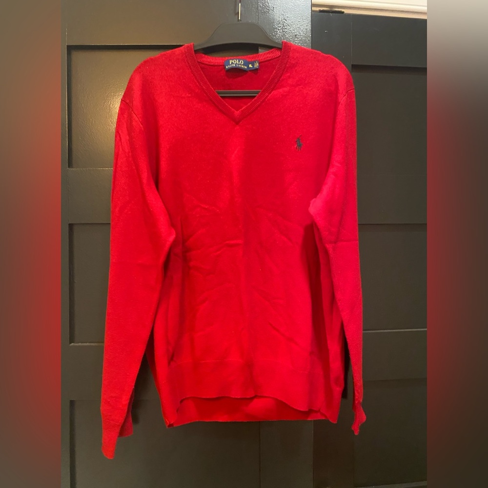 Men’s red Ralph Lauren Polo Vneck sweater